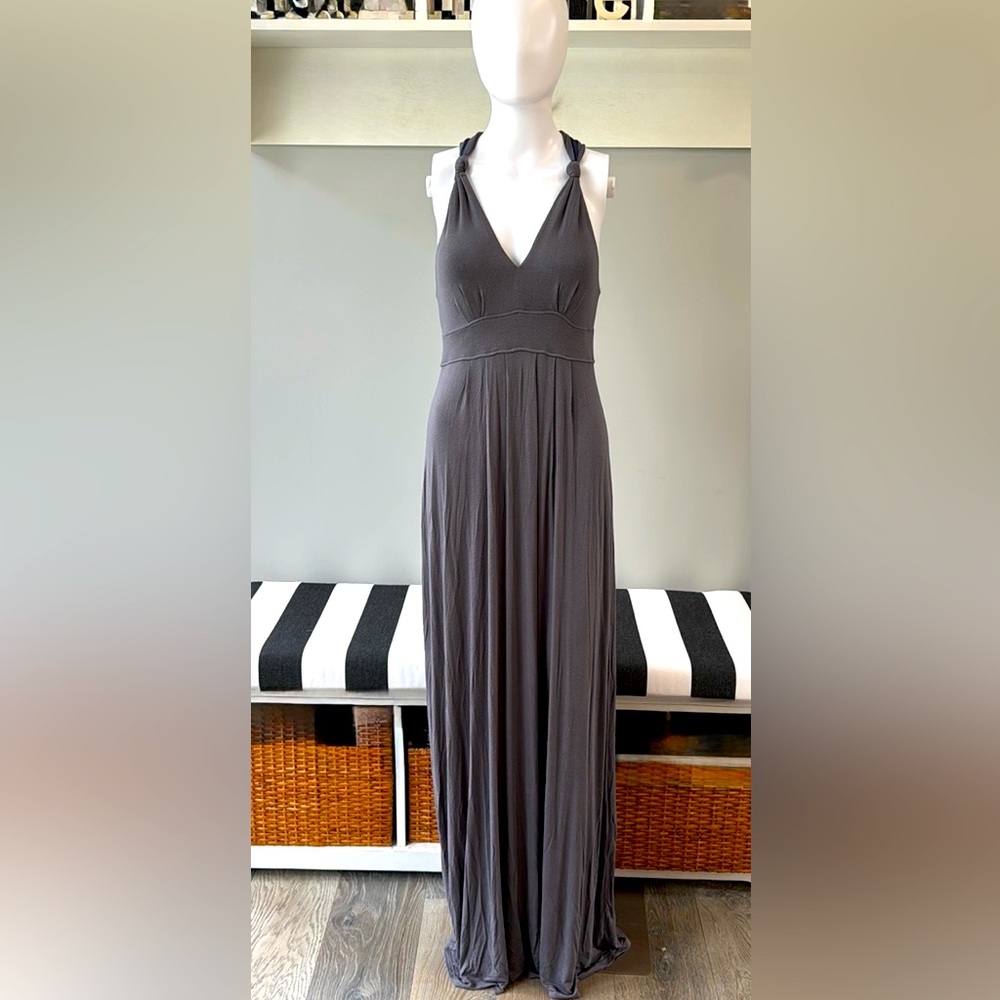 Banana Republic Gray & Blue Navy Twisted Racer Back Jersey Stretch Maxi Dress-XS